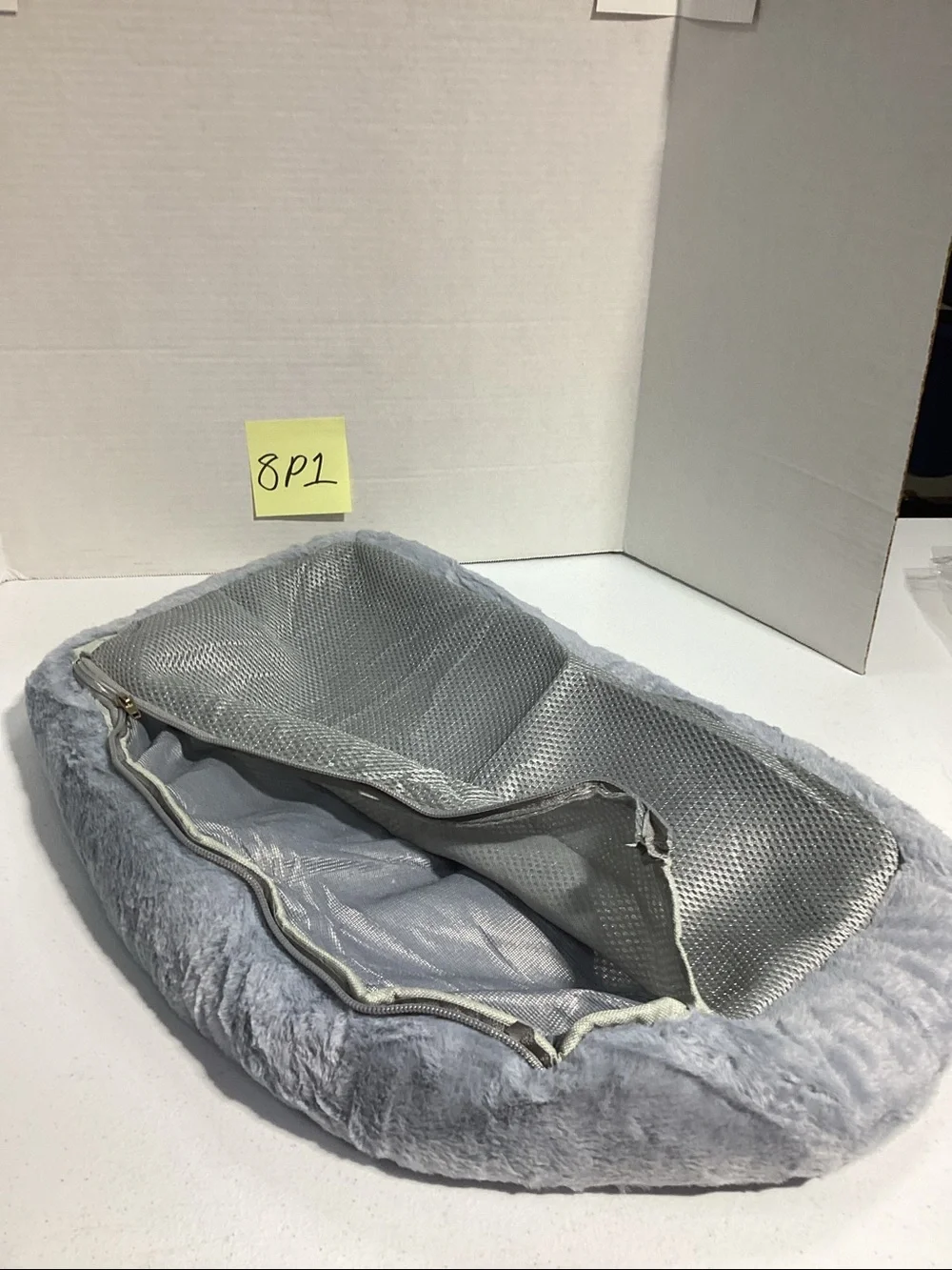 Plush Gray Pet Bed - Soft Bolster Lounger